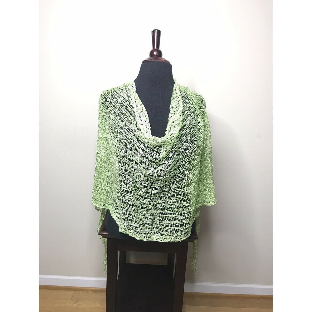 Poncho Wrap Shawl Ita Knit Lace Grn Blue 1Size NEW